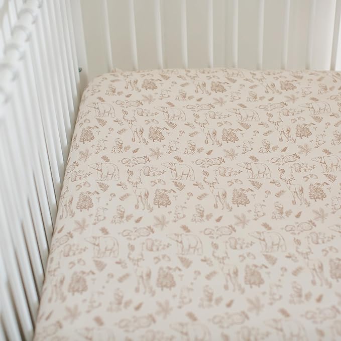 Crib Sheets Neutral - Fitted Baby Crib Sheets Bed for Girl Boy - 2 Pack Standard & Toddler Mattress - Buttery Soft Organic Cotton Blend (Magic Forest)