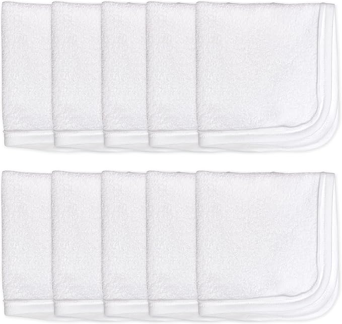 HonestBaby 10-Pack Terry Wash Cloths in Gift Box 100% Organic Cotton for Infant Baby Boys, Girls, 10-Pack White, One Size