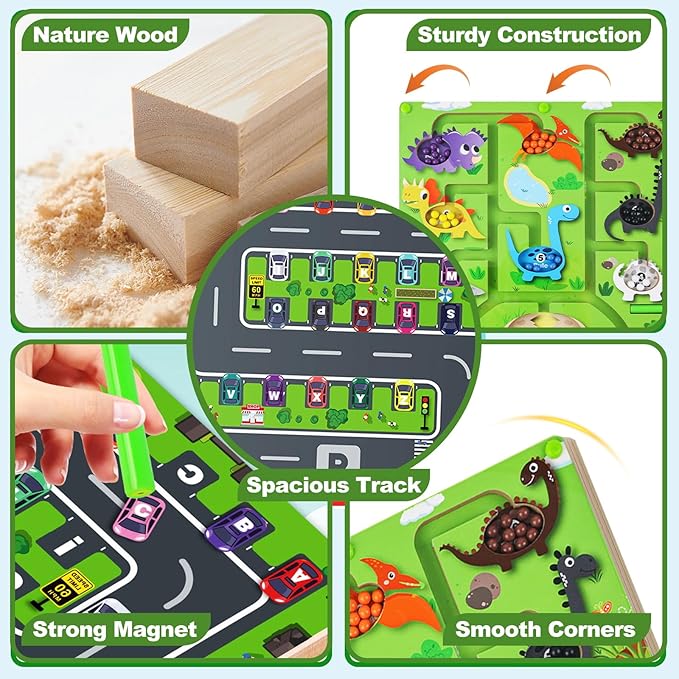 2 in 1 Magnetic Color and Number Maze, Montessori Educational Wooden Puzzle Toy for Kids Ages 3-13, Double-Sided Alphabet Counting Game Board for Fine Motor Skills, Preschool Learning Gift