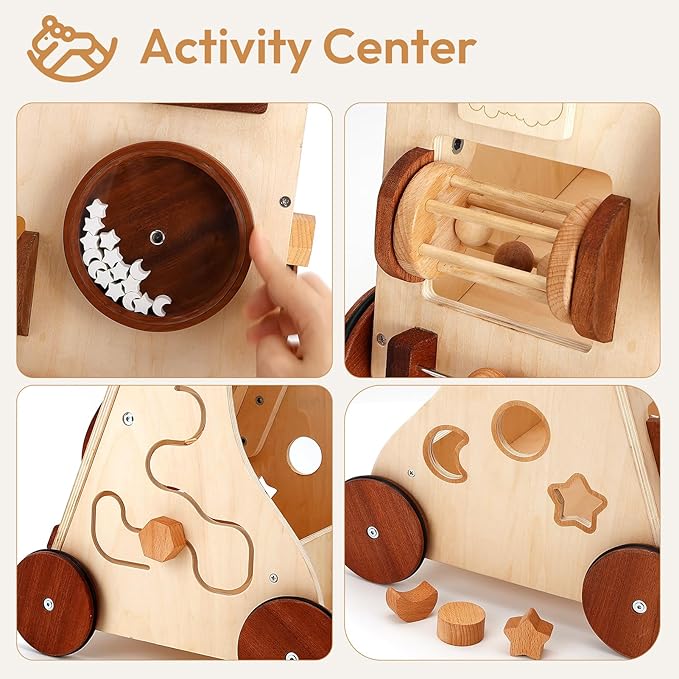 Wooden Baby Walker, Adjustable Speed Push Walker, Montessori Walker for Boys and Girls, Baby Activity Center, Sit to Stand, Toddler Push Toys for Babies 9-12 Months, 1 2 3 Year Old