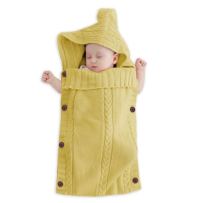 XMWEALTHY Newborn Baby Wrap Swaddle Blanket Knit Sleeping Bag Receiving Blankets Stroller Wrap for Baby (Turmeric) (0-6 Month)