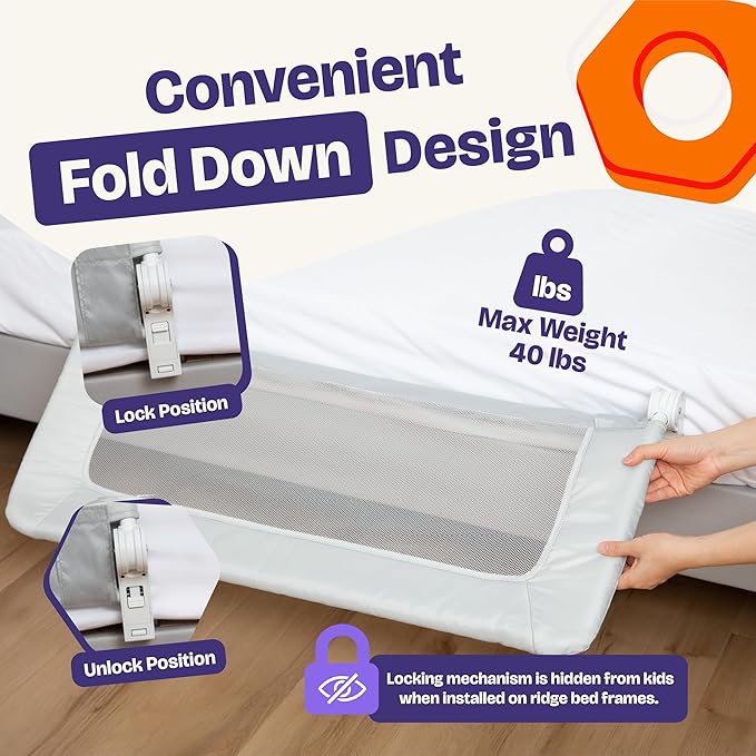 ComfyBumpy 1-Pack Bed Rail for Toddlers 35.5" L x 19.5" H | Toddler Bed Rails for Twin, Full & Toddler Bed Size | Swing Down Bed Rail Guard | Baby Bed Side Rail for Kids | Gray