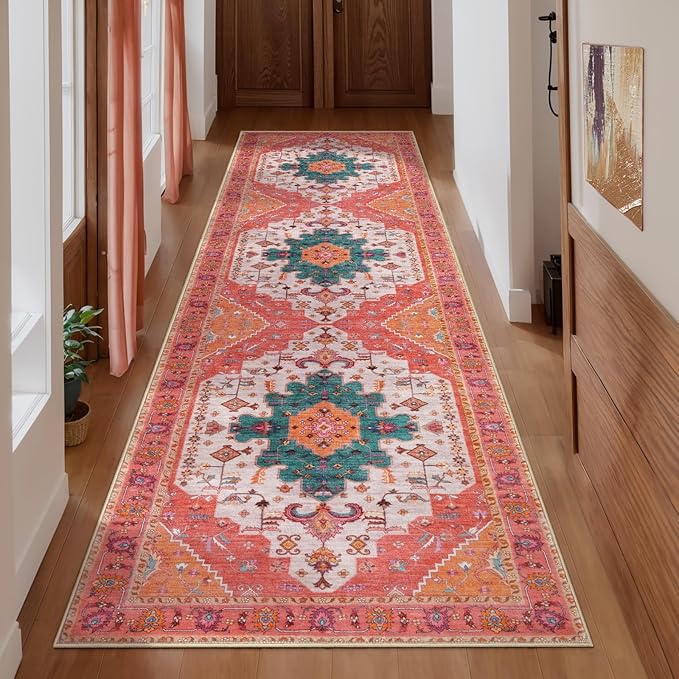 Ciicool Washable Runners Area Rug for Hallways, Ultra Soft 2'6 "x8' ft Boho Print Non-Slip Vintage Oriental Medallion Long Carpet for Kitchen Bedroom Laundry Bathroom