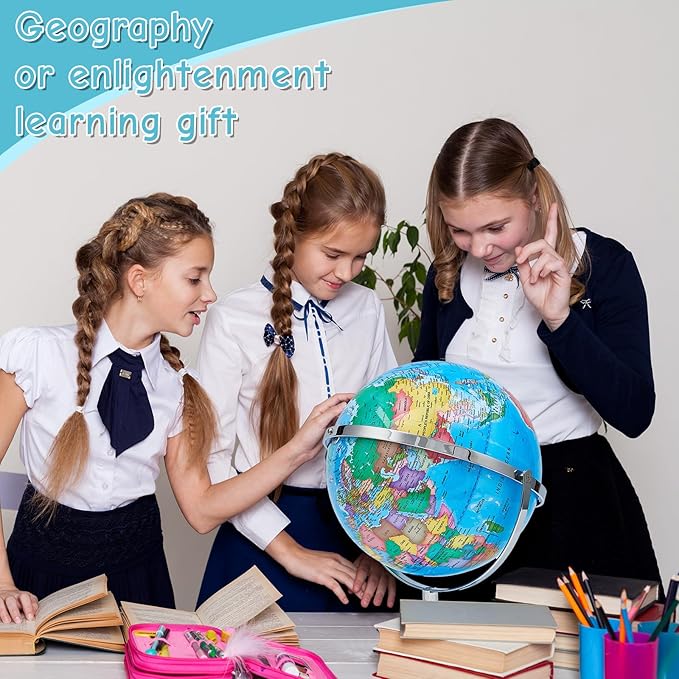 Amylove 13'' Illuminated World Globe for Adults 720°/360° Rotation Rewritable Light Up Globe with Stand World Map for Interactive Learning Light with Base Lamp LED Decor(Metal,Practical)
