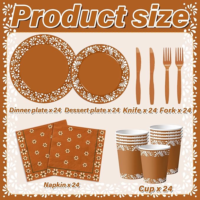 144Pcs Cielito Lindo Party Decoration, Platos De Barro Mexicanos Clay Plates Mexican decor Terracotta Pottery Paper Cups for Mexican Themed Party Decorations Cielito Lindo Baby Shower
