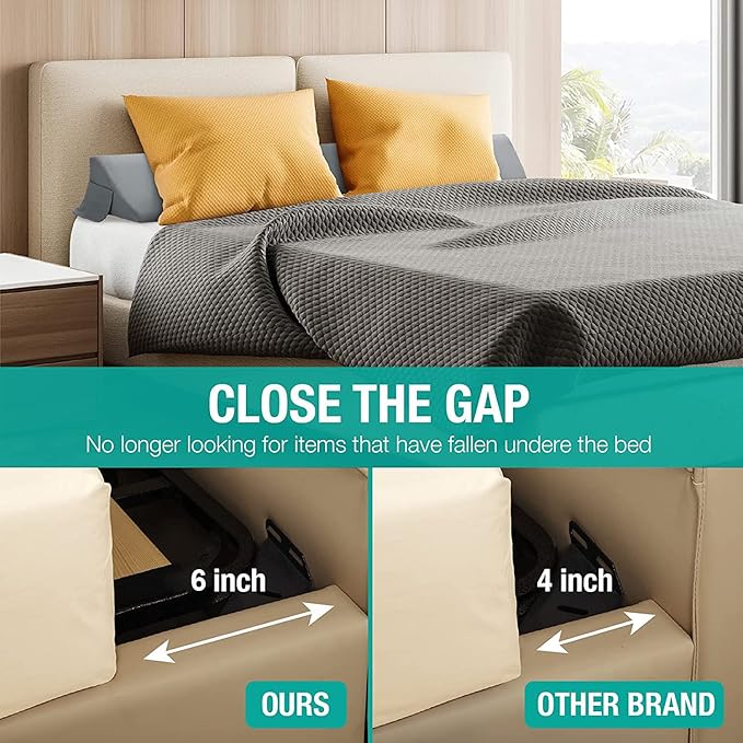Vekkia Queen Bed Wedge Pillow for Headboard Gap/Bed Gap Filler to Cover 0-6" Gap Between Headboard and Mattress, 60"x10"x6"-Gray