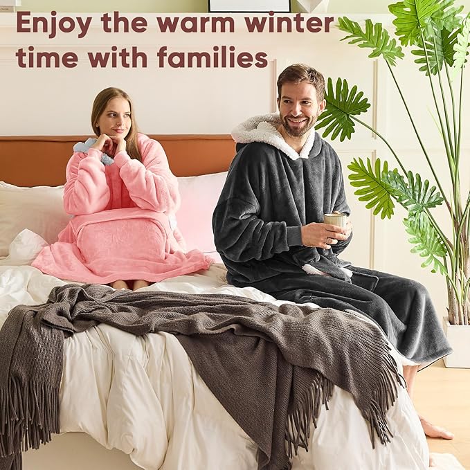 yescool Wearable Blanket Hoodie - Gifts for Women Her Girlfriend, Birthday Christmas Gifts For Mom, Oversized Flannel Sherpa Blanket Sweatshirt, One Size Fits All (Pink light)