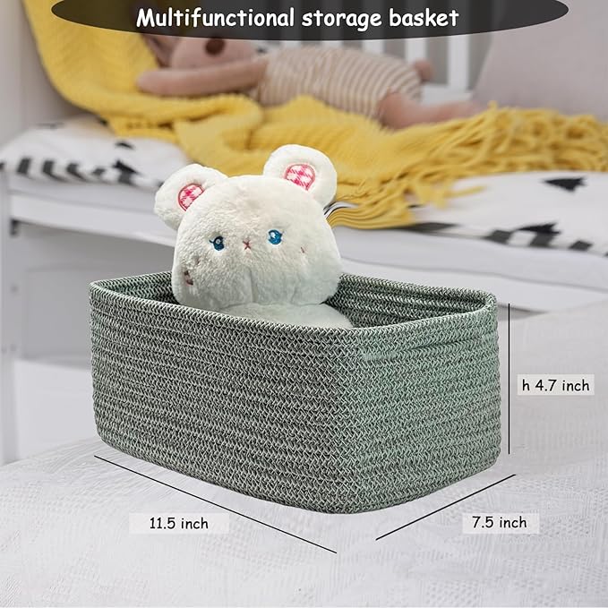 COMFY-HOMI 11.5"x7.5"x4.7" Storage Baskets for Organizing | Cotton Rope Woven Basket | Toy Storage Bin Box | Basket for Shelves, Closet Organizer Bin, Decorative Closet Shelf, 3 Pack, Green