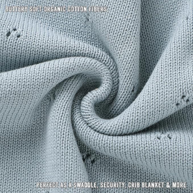 Organic Baby Blanket + Hat Gift Set for Boys - 100% Soft Luxury Cotton Receiving Swaddle Blanket + Bonnett Registry for Newborns & Infants (Powder Blue + Hat)