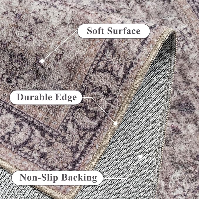 6x9 Purple Area Rug for Living Room Washable Vintage Distressed Carpet Large Bedroom Low Pile Non Slip Indoor Soft Retro Throw Accent Rug Office Kitchen Bathroom Dining Room