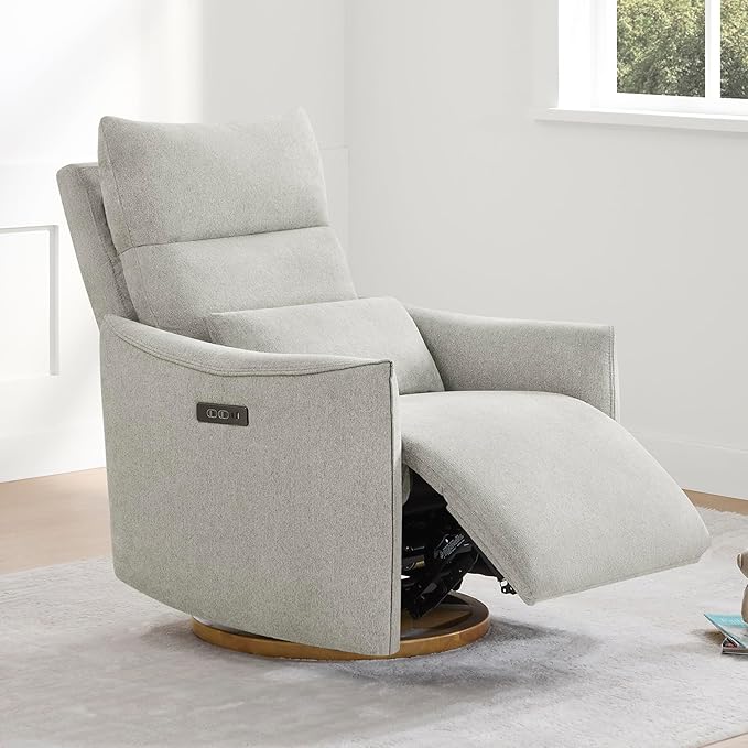 CHITA Swivel Rocker Recliner Chair, Power Nursery Glider Recliner, Nursery Rocking Chair with Adjustable Power Headrest, FSC Certified, Solid Wood Base, Crockery (Gray)