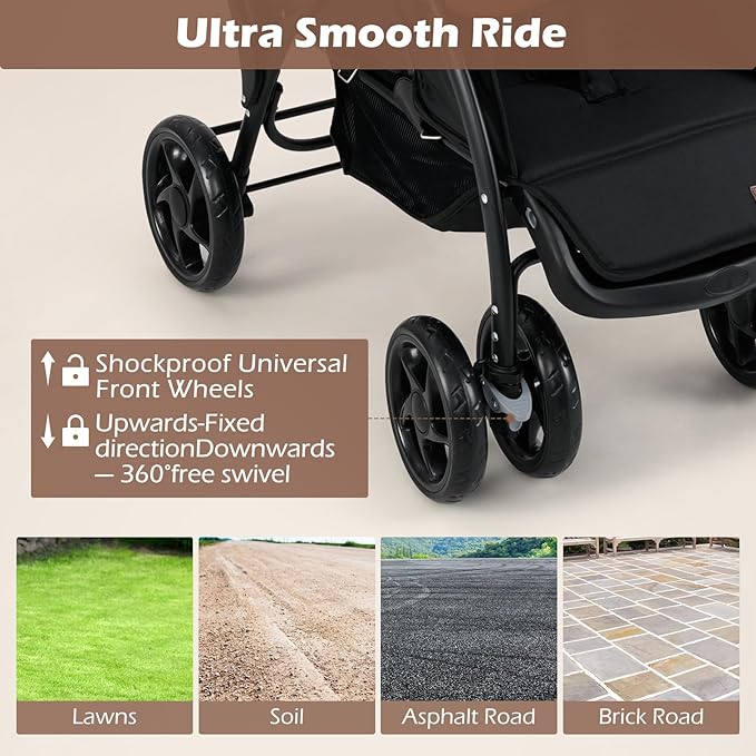 INFANS Double Stroller, Foldable Baby Tandem Stroller with Djustable Backrest Canopy Footrest, 5-Point Harness, Storage Basket, Convertible Compact Twin Stroller for Infants and Toddlers
