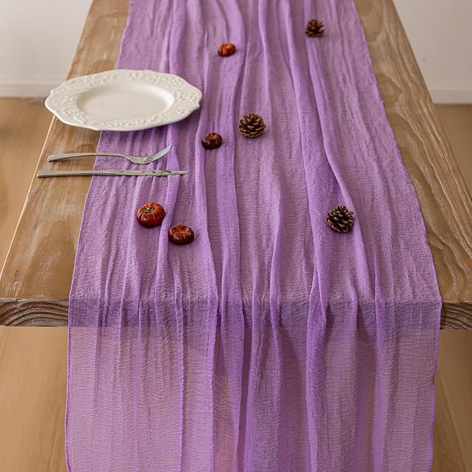 6pcs Lilac Gauze Rustic Cheesecloth Table Runner 120 Inch 10 FT for Wedding Baby Shower Bridal Shower Birthday Engagement Garden Outdoor Party Long Sheer Boho Decorations