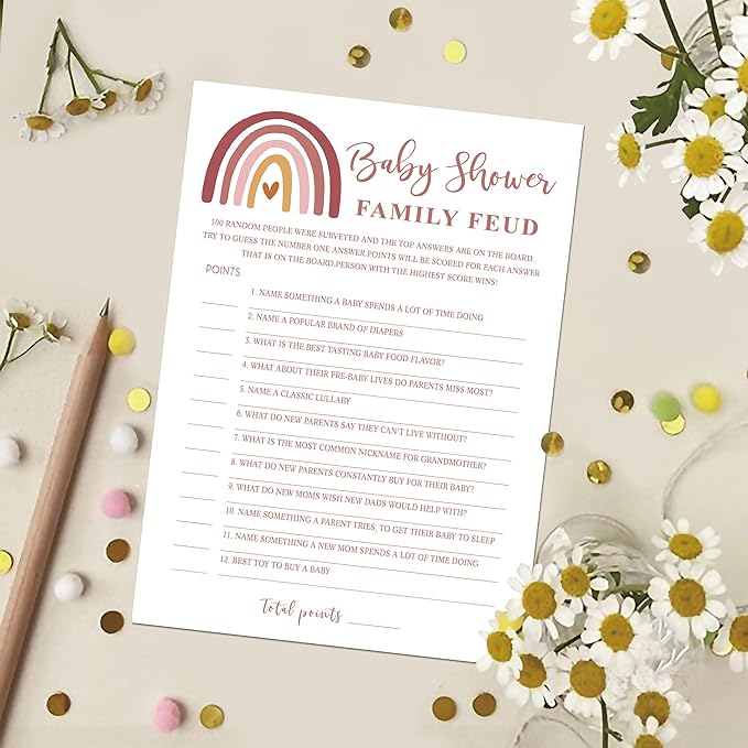Baby Shower Family Feud Game - Pack of 30 Game Cards 1 Answer Key, Rainbow Baby Shower Game for Boy & Girl, Baby Shower Decorations, Baby Feud Game Supplies-05