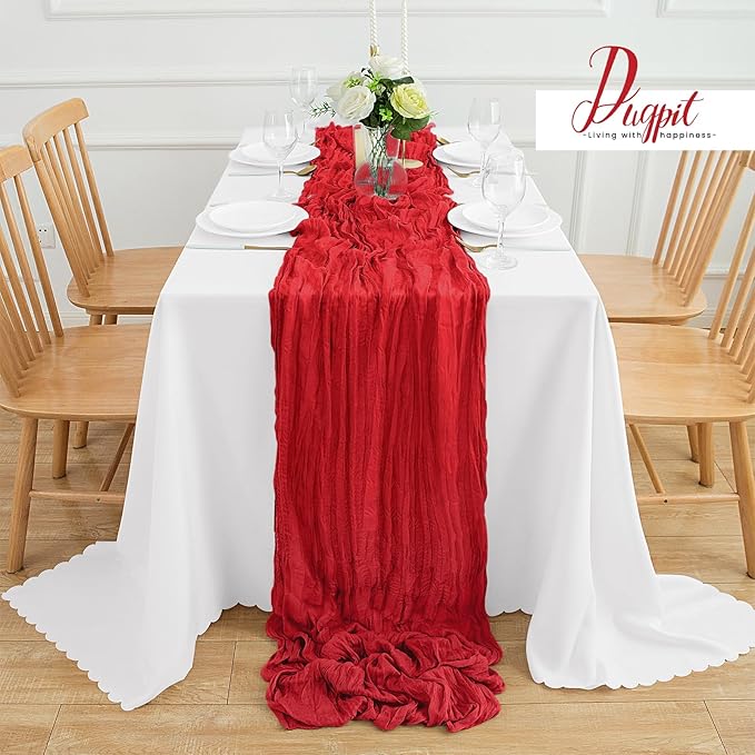 12Pack Red Table Runner 35 x 120 inch Cheesecloth Table Runner 10FT Boho Table Runners Rustic Gauze Cheese Cloth Table Runners for Party Wedding Birthday Dining Bridal Shower Baby Shower Decor