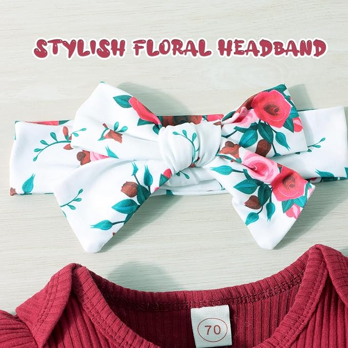 Baby Girl Clothes Newborn Infant Outfits Ruffle Romper+ Floral Pants + Cute Headband Sets for Girls