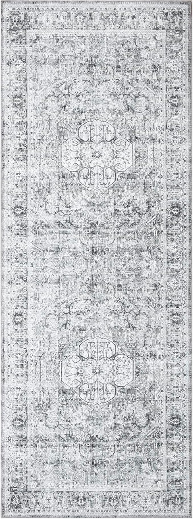 Bloom Rugs Washable Non-Slip 7 ft Runner - Gray/Charcoal Traditional Medallion Runner for Entryway, Hallway, Bathroom, and Kitchen - Exact Size: 2.5' x 7'