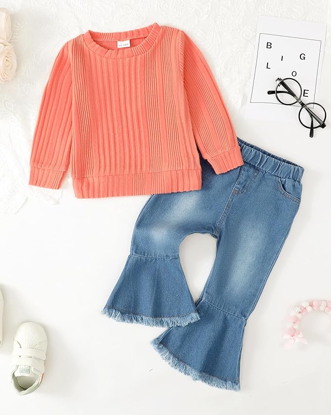 Mioglrie Toddler Girl Clothes Little Girl Denims Outfits Jeans Pants Set Little Baby Toddler Baby Clothes for Girl