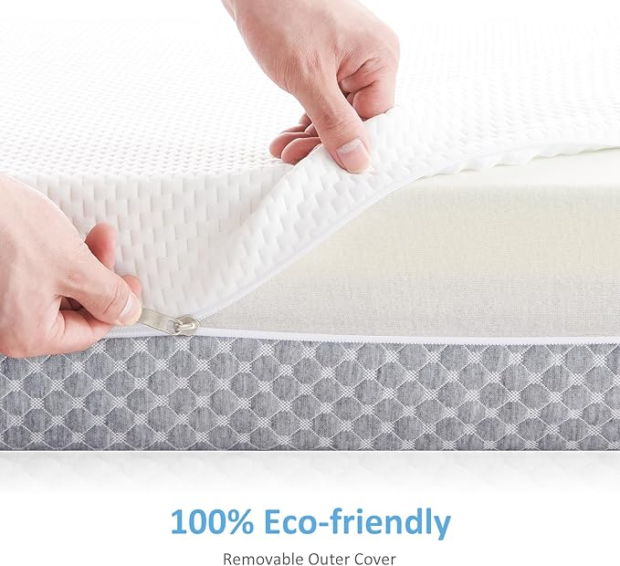 Crib Mattress, Dual Sided Comfort Memory Foam Toddler Bed Mattress, Triple-Layer Breathable Premium Baby Mattress for Infant and Toddler w/Removable Outer Cover - White&Grey