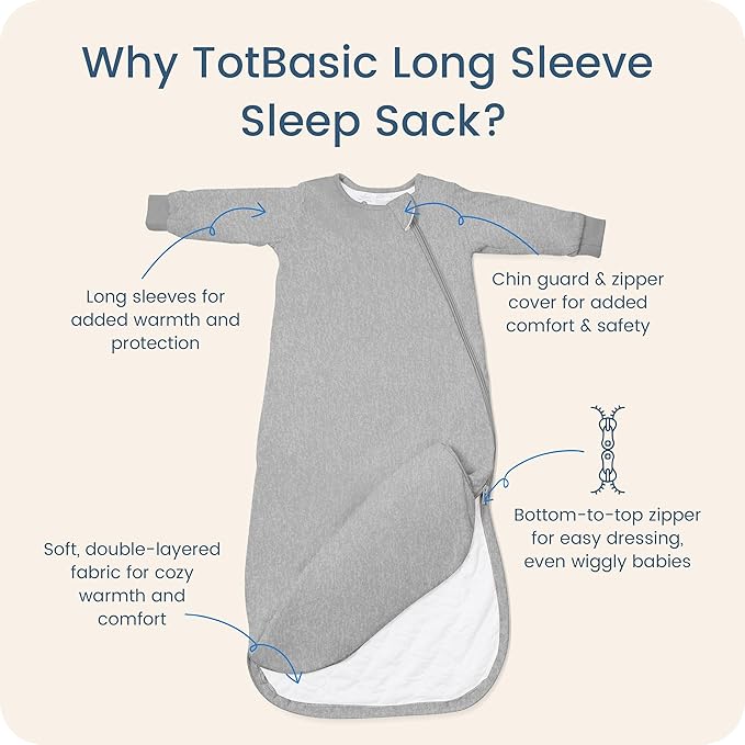 Baby Sleep Sack Long Sleeve Wearable Blanket 1.0 TOG, Premium Soft Infants Sleeping Bags with 2-way Zippers