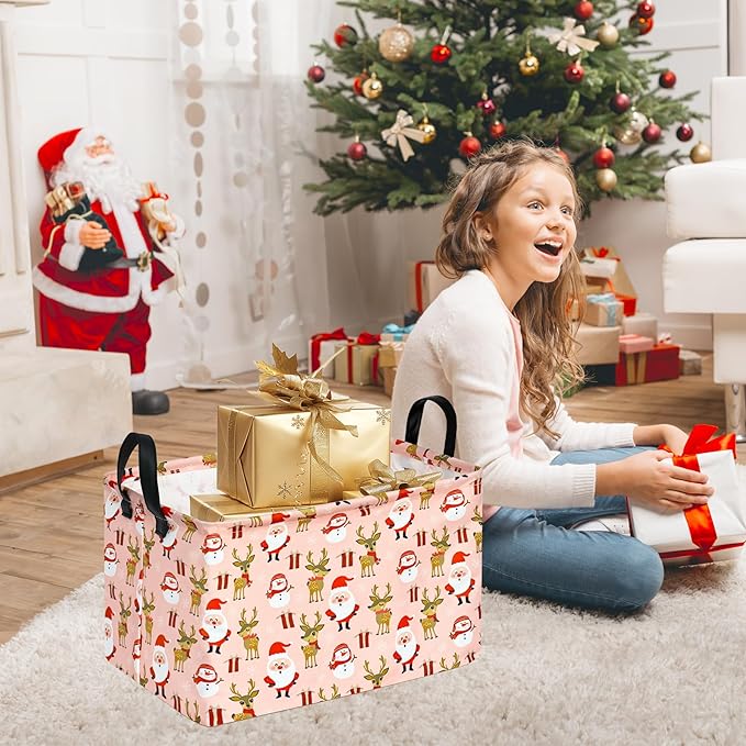 Rectangle Basket, Kids Organizer, Santa Pattern Toy Storage Cube, Clothes Storage Box With Handles for Room Decor