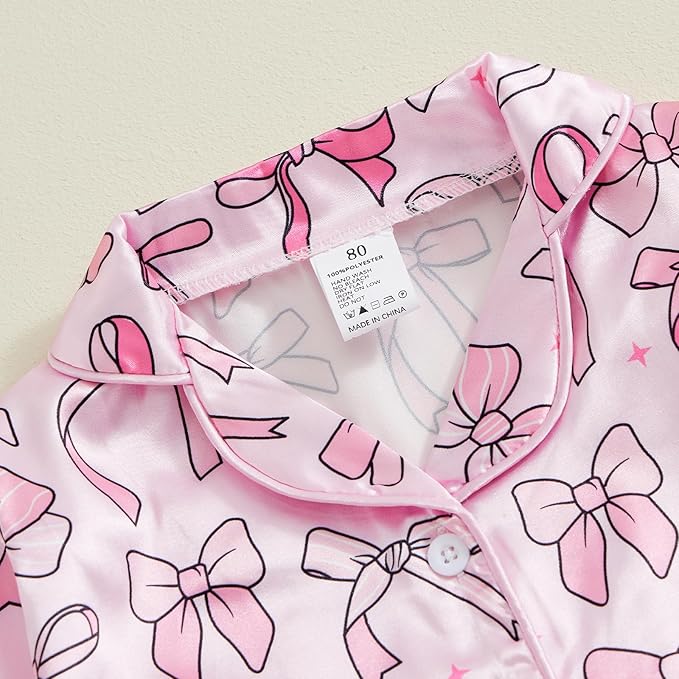 Toddler Kids Baby Girl Solid Pjs Ruffle Long Sleeve Button Shirt Top and Pants Cotton 2Piece Pajamas Set