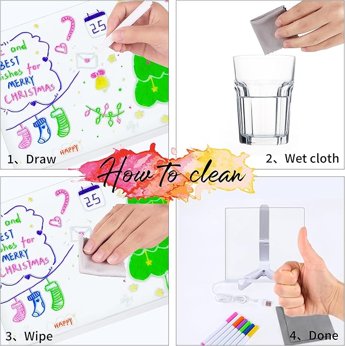 LED Note Board with Colors,Led Light Up Acrylic Message Board,LED Illuminated Drawing Board Light Up Dry Erase Board with Stand for Office School Home (11.81 * 7.88'')