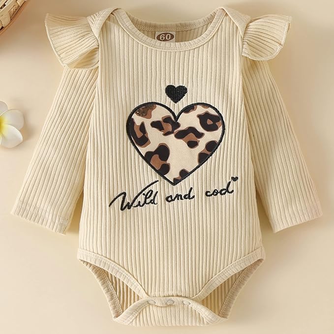 Fullfamous Baby Girl's 3pc Rib Frill Long Sleeve Romper and Pant Set
