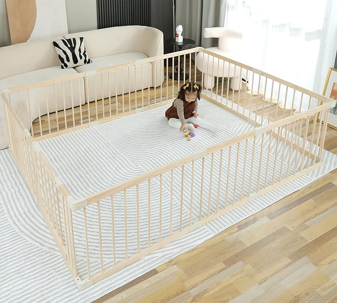 Baby Playpen Play Fence Gate Play Pen Wood Large,Playpens for Babies and Toddlers Kids Indoor,Baby Play Yards Gym