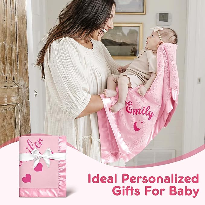 Personalized Baby Blanket with Name, Custom Flannel Swaddle Blankets, Customized Receiving Blanket for Girls, Baby Shower Birthday for Newborn - Pink(36" x 36")