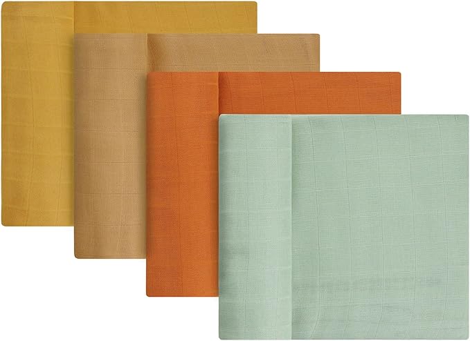 Featherhead™ 100% Cotton Muslin Swaddle Blankets for Baby Girl - Large 47”x 47” - Pre-Washed, Soft, & Breathable - Newborn Essential & Perfect Baby Registry Gift (4 Pack - Brown Solids)