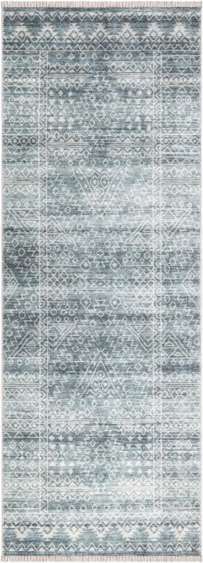 Bloom Rugs Caria Washable Non-Slip 12 ft Runner - Teal/Ivory Geometric Runner for Entryway, Hallway, Bathroom, and Kitchen - Exact Size: 2'6" x 12'
