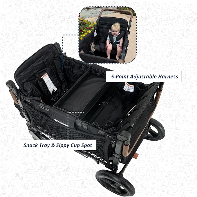 Keenz XC+ EVO - Luxury 4 Passenger Stroller Wagon for Kids | Foldable 4 Passenger Quad Seater with Adjustable Canopy | Black
