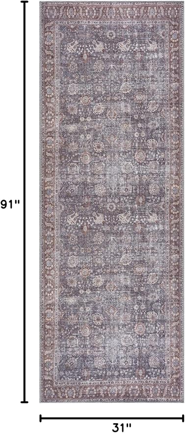 Bloom Rugs Washable 7 ft Runner - Brown/Dark Gray Traditional Runner for Entryway, Hallway, Bathroom, and Kitchen - Exact Size: 2.5' x 7'