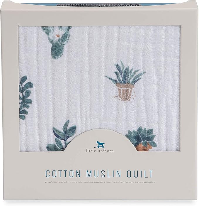 Little Unicorn Original Premium Cotton Quilt | Multi-Layered & Extra-Soft Muslin Fabric |for Babies & Toddlers (Prickle Pots)