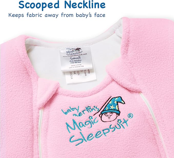 Magic Sleepsuit Baby Merlin's Microfleece Baby Swaddle Transition Product - Soft and Cozy Design, Double Zipper for Easy Diaper Changes, Promotes Safe Sleep 3-6 Months - Pink - Small 12-18lbs