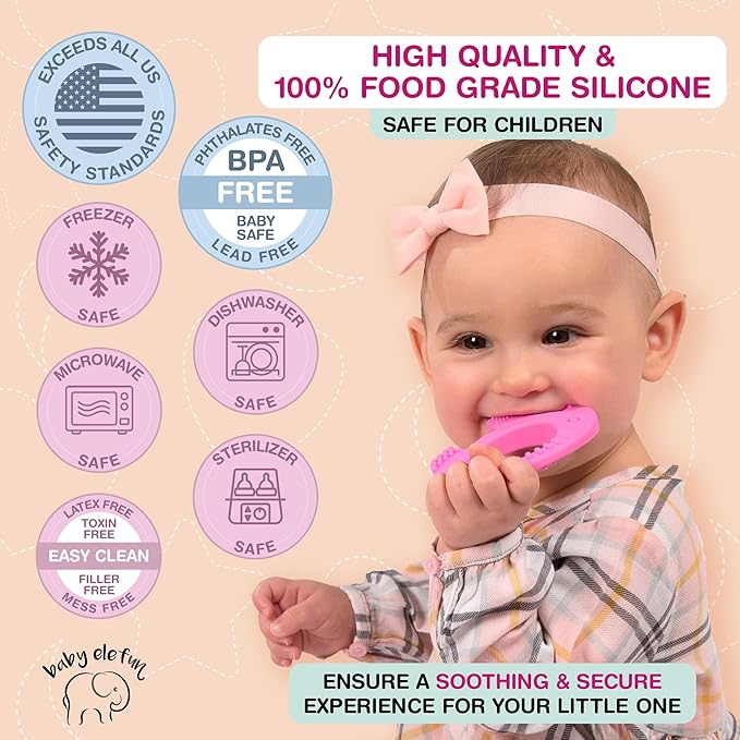 Cute Valentines Day Baby Gift - Baby Elefun Teething Toys for Babies Age 0 to 6 Months - 5X Pain Relief Smart Teether, Zero Developmental Delay Pink Silicone Teething Toy for Infants and Baby Shower