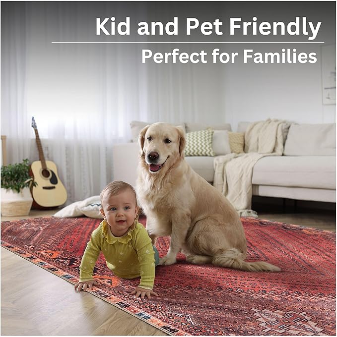 Bloom Rugs Washable Non-Slip 10 ft Runner - Red/Multicolor Traditional Bordered Runner for Entryway, Hallway, Bathroom, and Kitchen - Exact Size: 2.5' x 10'