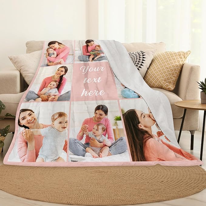 Custom Photo Blanket with Picture, Personalized for Mom, Dad, Kids, Baby, Wife, Husband, Girlfriend, Boyfriend