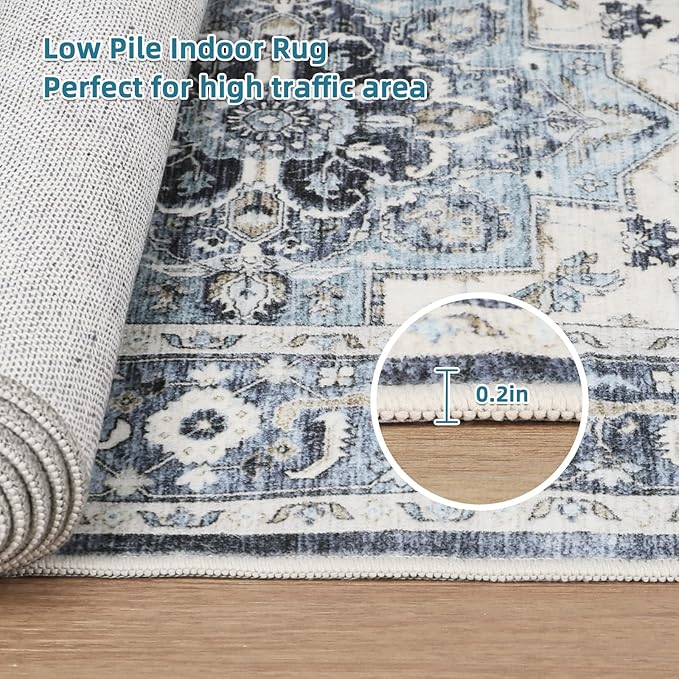 Dripex Kitchen Runner Rug-2x6 Washable Distressed Hallway Runner Oriental Medallion Carpet Non-Slip Non-Shedding Laundry Mat Foldable Thin Entry Throw Area Rug for Living Room Bedroom