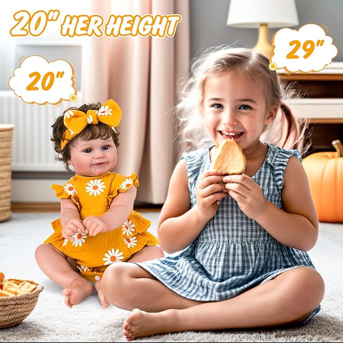 Aori Lifelike Reborn Baby Dolls - 20'' Realistic Laughing Newborn Baby Girl with Weighted Cloth Body and Hand-Rooted Hair, Reborn Doll Gift for Girls Kids Adults 3+