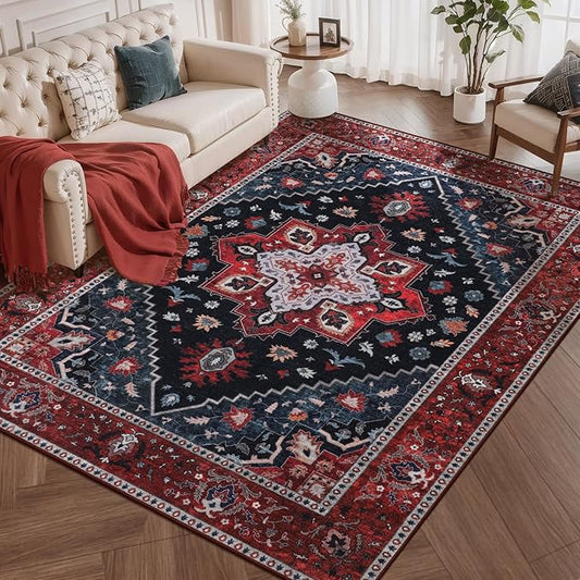 Ciicool 4x6 Rug, Washable Area Rug Boho Rugs for Living Room Non-Slip Indoor Rugs Low-Pile Mat Floor Carpet Vintage Rug for Bedroom Dinning Office Foyer Decor