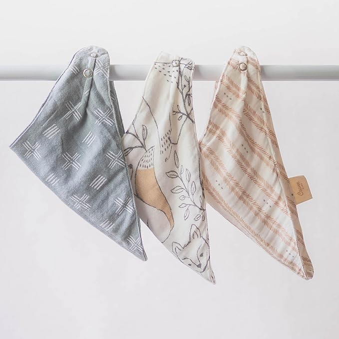 Crane Baby Bandana Bibs, Soft Muslin Adjustable Absorbent Bib Set, 3 Pack, 100% Cotton, Woodland Animal Baby Set For Newborns, Cotton Drool Bibs For Eating