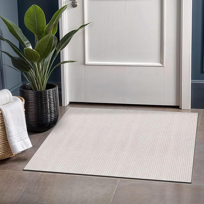 Beverly Rug Easy Jute Off White Entry Rug 2x3 Solid Washable Durable Outdoor Indoor Area Rugs for Living Dining Patio Office Stain Resistant Non Shedding Casual Indoor Outside Carpet 2 x 3 Off-White