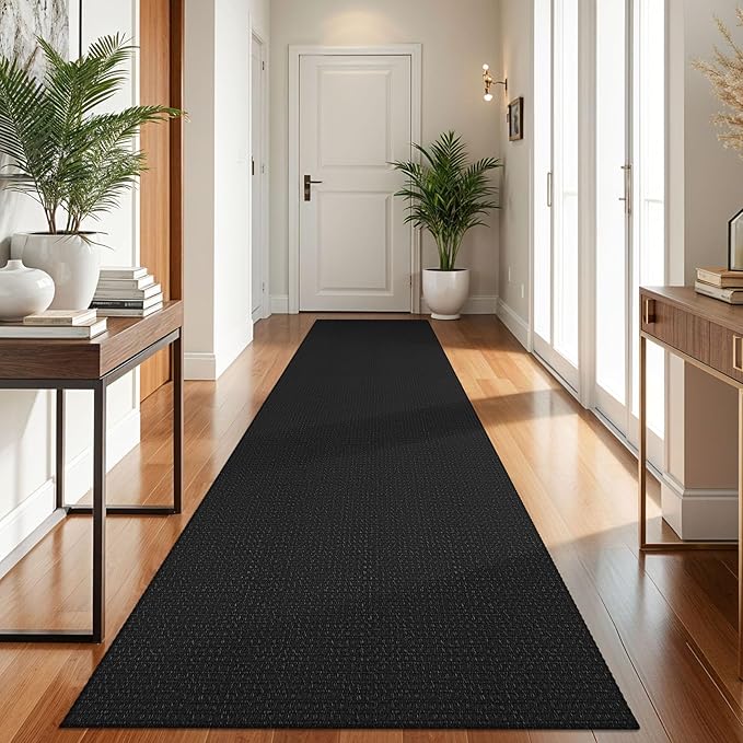 KOZYFLY Runners for Hallways 3x10 ft Washable Kitchen Runner Non Slip Rubber Backed Hallway Rugs Cotton Entryway Runner Rug Floor Carpet for Indoor Hall, Backdoor, Kitchen, Black/Dark Grey