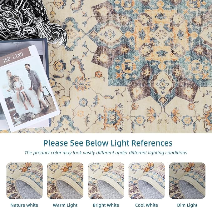 Dripex 8x10 Area Rugs - Stain Resistant Washable Rug Distressed Rugs for Living Room Dining Room Bedroom Anti-Slip Low-Pile and Soft Accent Rug Farmhouse Office Home Decor, Pet & Child Friendly