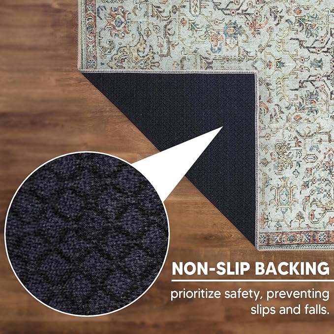 Keen Home Design 2x12 Rug - Machine Washable Runner Rug with Non-Slip Backing, Ideal for Hallway, Entryway, Kitchen, Laundry Room - Vintage, Easy Clean, Durable, Low Pile - (2'6" x 12')
