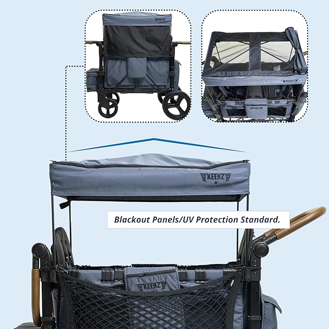 Keenz XC+ EVO - Luxury Comfort Stroller Wagon | Foldable 4 Passenger Quad Seater with Adjustable Canopy | Steel Blue