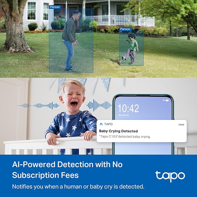 Tapo 2K 3MP Pan/Tilt Indoor/Outdoor Security Camera - Free Person/Baby Cry Detect & Motion Track, 360ยฐ Pan, Color Night Vision, SD/Cloud Storage, Works w/Alexa & Google Home HybridCam 360
