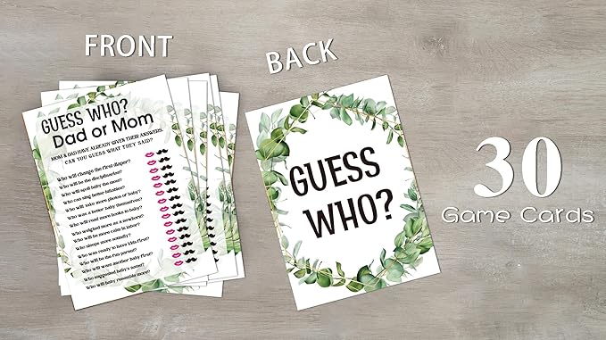 Baby Shower Game Cards, Guessing Who Dad or Mom Game, Tropical Jungle Theme Party Cards for Gender Neutral Boys or Girls, Set of 30 Cards(Green007)